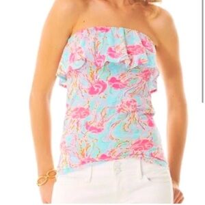 🪼 Lilly Pulitzer Wiley Jellyfish Strapless Ruffle Tube Top Blouse 🪼